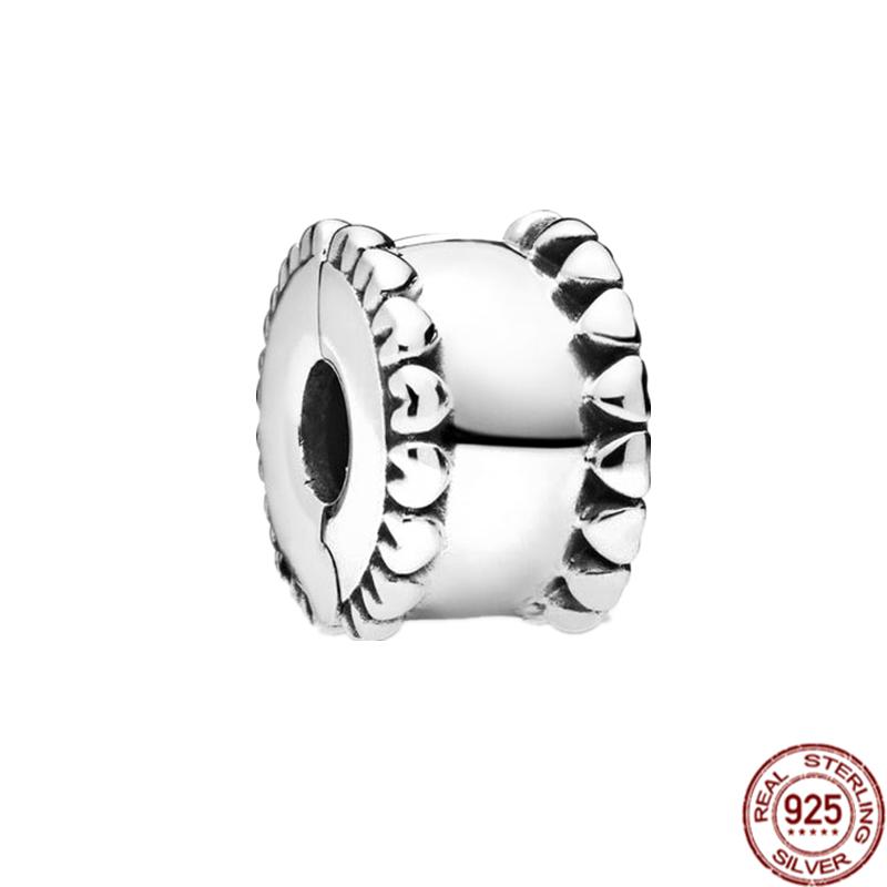 DIY-Schmuck S925 Sterling Silber Goldenes Herzband Polierte, mit Federn besetzte Clip-Charm-Perlen Passend für Original-Armbänder