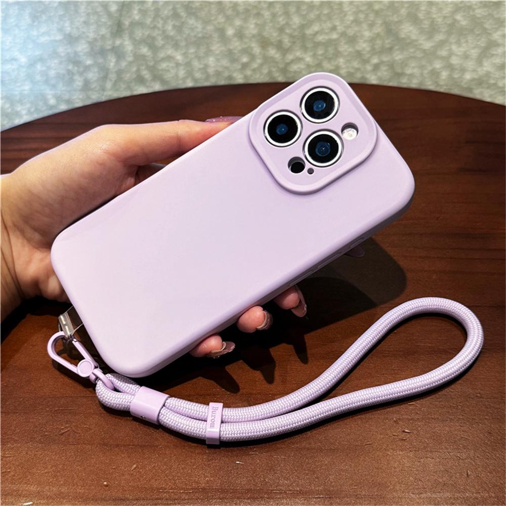 For iPhone 15 Pro Case Precise Cutouts Liquid Silicone+PC Phone Cover with Wrist Strap
