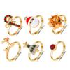 6pcs Fashion Christmas Tree Santa Claus Christmas Ring Rings Holiday Gifts Adjustable Size