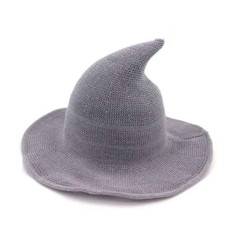 Woolen Witch Hat Halloween Witch Hat Pointed And Large Brimmed Knitted Foldable Witch Hat Party Role-Playing Witch Decoration