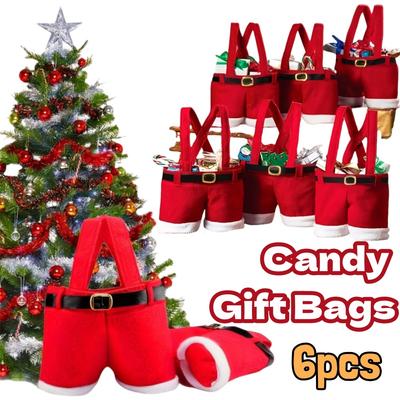 1/6 Stück Weihnachtsmannhose Geschenktüten Festliche Süßigkeitentüten für Weihnachten Neujahrsdekorationen Weihnachtsfeier Gastgeschenke Leckereien Verpackungskorb