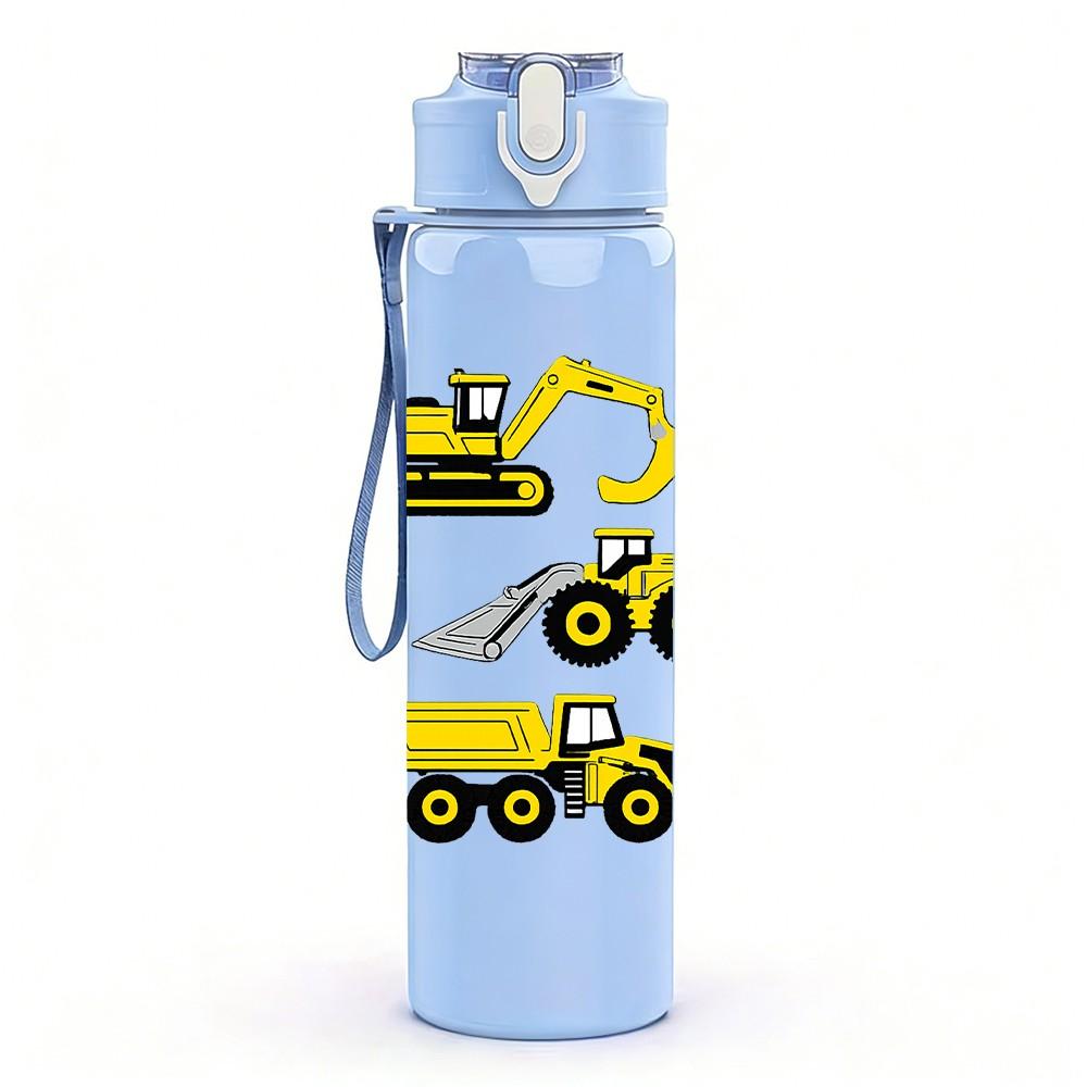 1PC Multi Excavator Construction Print 750ml Color Plastic Sports Water Bottle Leakproof Flip Straw Lid Suitable for Sports Office Home Use