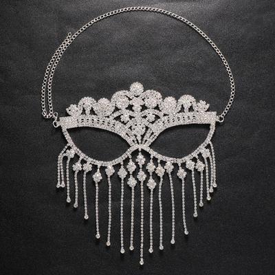 Yousheng Damansiktsmask Överdriven Justerbar Öppen Design Tofs Glittrande Dekorativ Gåva Full Strass Maskeradansiktsmask Hårprydnad för