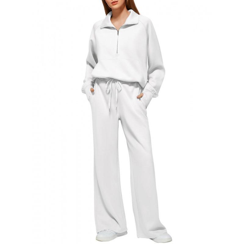 Women's Two-Piece Set: Zipper Sweatshirt & Wide-Leg Sweatpants Casual Outfit