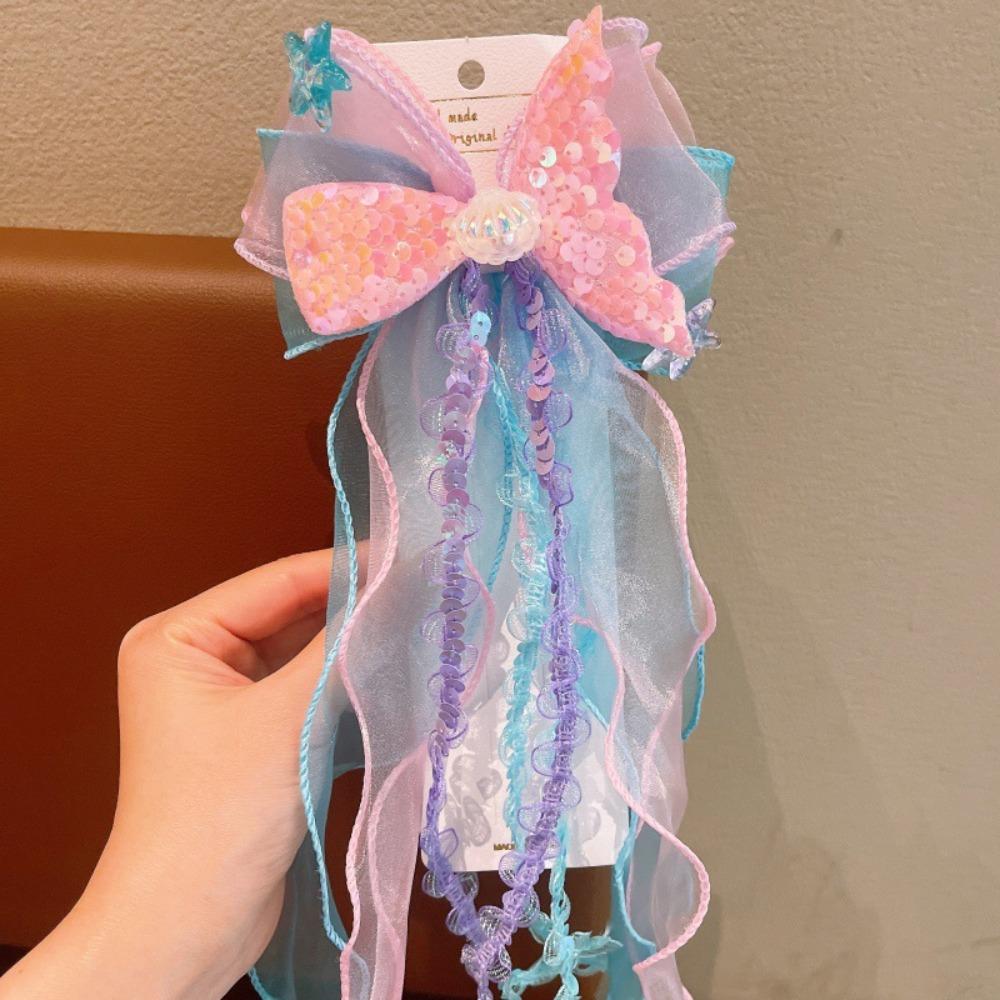 Mermaid Bow Hair Clips Princess Barretes New Ribbons Hairpin  for Kids