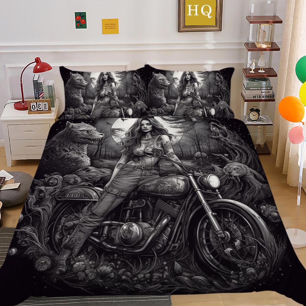 Beauty Skull Printed Home Bedclothes Double Size Microfiber Teen Fashion High Ranking Bedroom Decor