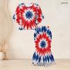 Women Plus Size Two Piece Set Round Neck Batwing Sleeve Ruffle Hem Top Red Blue Beige Printed Fishtail Skirt