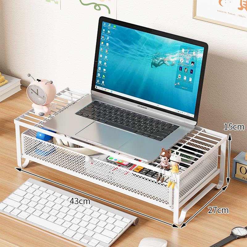 Metal Desktop Laptop Stand with Storage and Cooling Features for Gaming Monitors