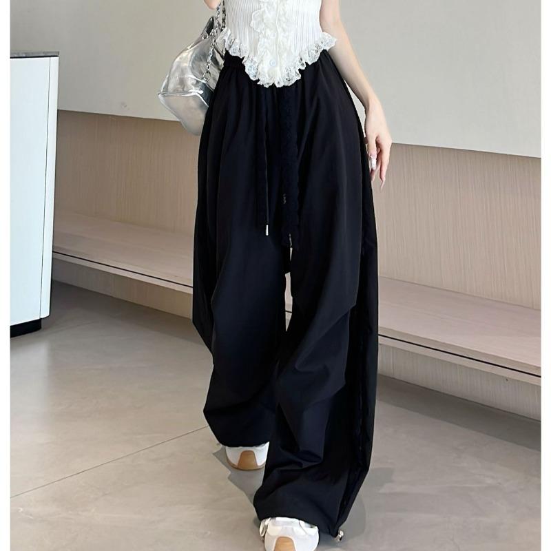 Lace Splicing Quick-drying Overalls Women's New Summer Elastic Waist Versatile Loose Sports Pants