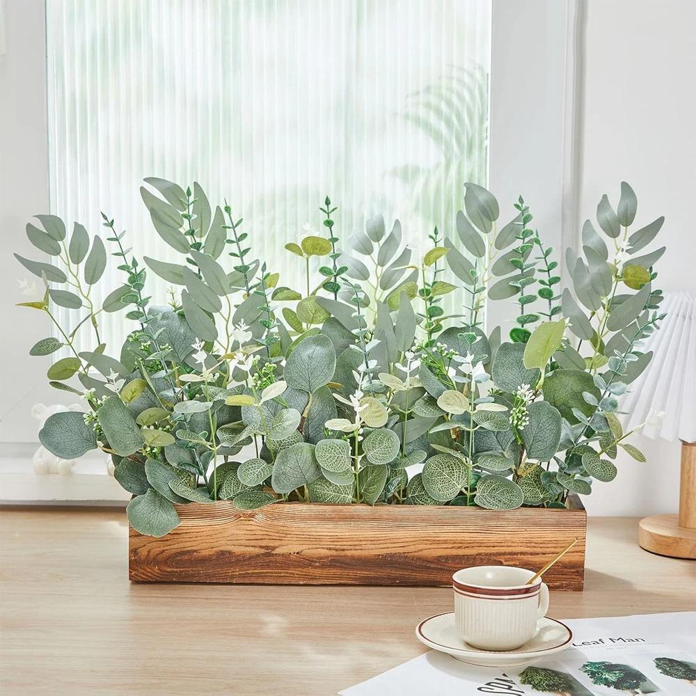 20pcs Artificial Mixed Eucalyptus Leaves Stems Silver Dollar Leaves for DIY Bouquets Floral Arrangement Home Wedding Decoration
