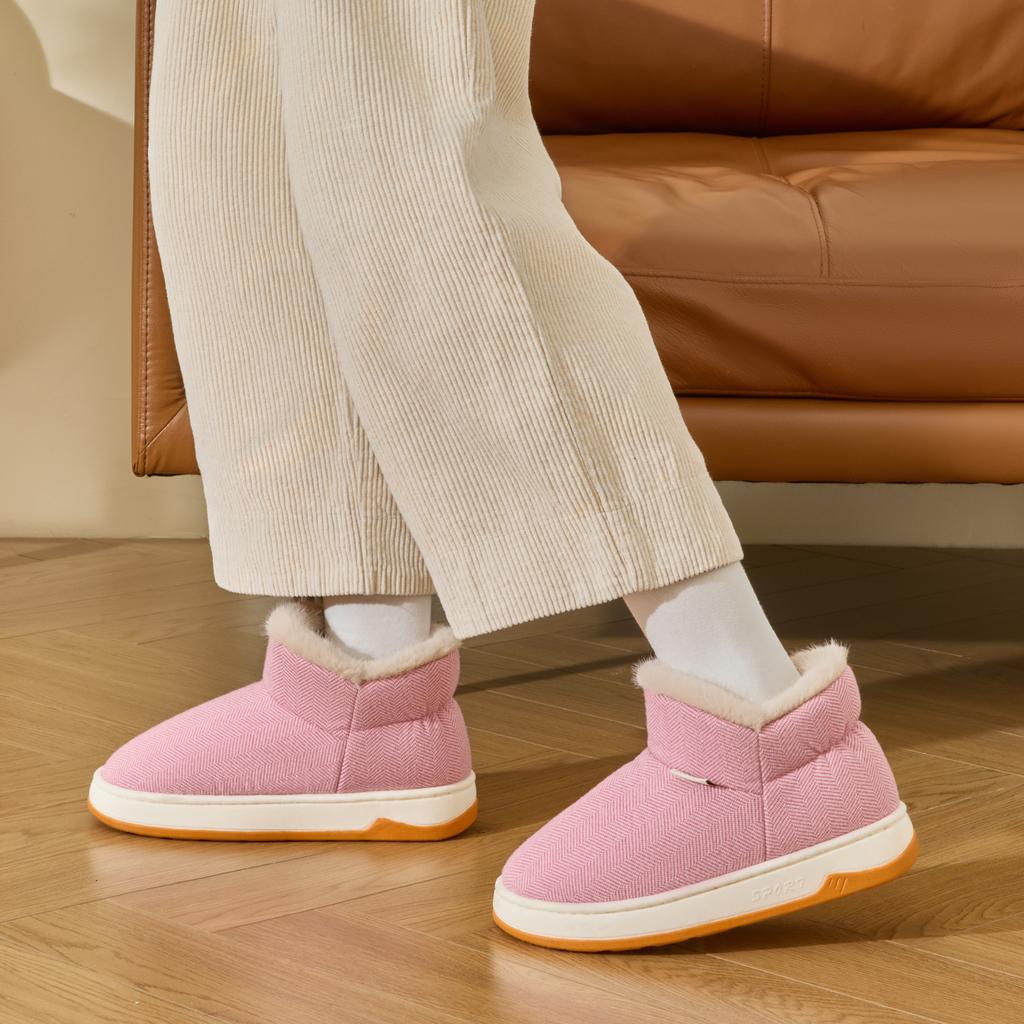 Winter Women Cotton Slippers Plush Warm Thick Bottom Slides Breathable Soft Non-slip Slippers Indoor Outdoor Men Casual Slippers