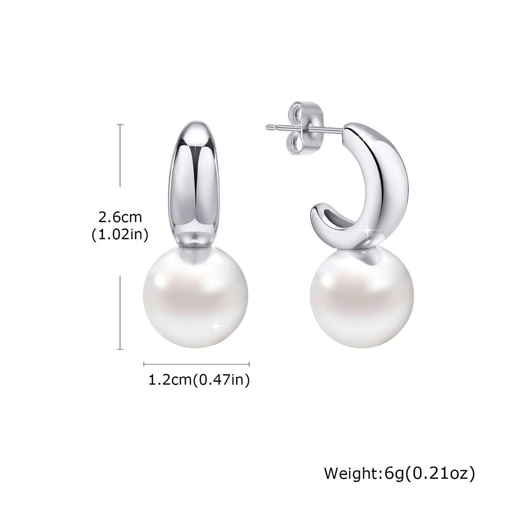 Multi, Earrings Accessories, Stainless Steel Ladies French Retro Imitation Pearl Earrings 18K Gold, Huayuan