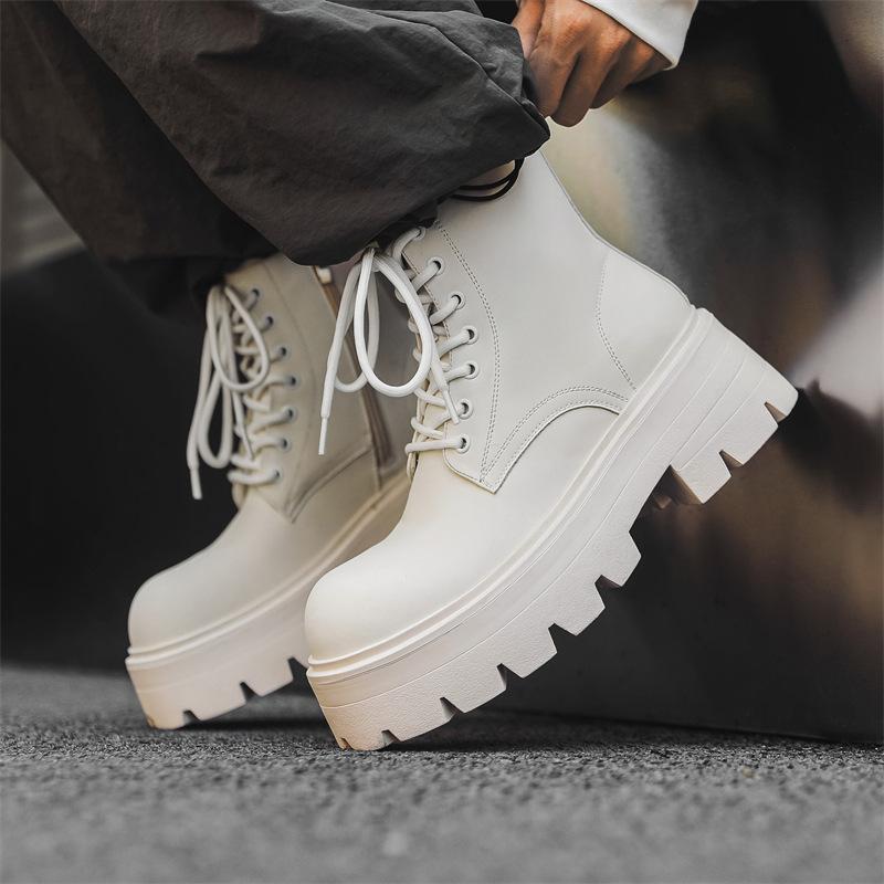 British Style Men Fashion Platform Boots Black Tide Original Leather Shoes Cowboy Ankle Boot Big Toe Motorcycle Botas Masculinas