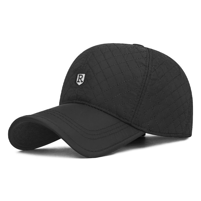 Winter Thick Embroidered Rhomboid Letter Cotton Cap Men's Cold-Proof Cap Middle-Aged and Elderly Warm Outdoor Ear Protection Cap