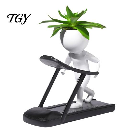 Minimalist Resin Flower Pot Creative Fitness Figure Pot, Succulents with Treadmill Yoga And Modern Plant Dumbbell Design, Funny Sports Themed Planter