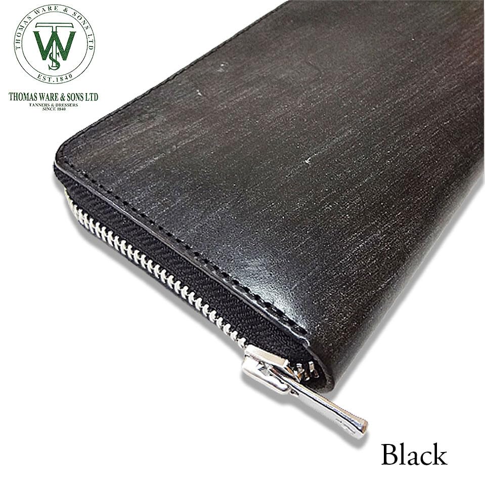 Thomas Ware Bridle Leather Round Zip Wallet in Black