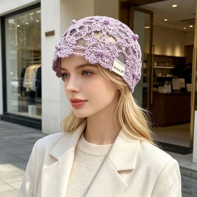 Autumn New Handmade Knitted Cold Hat Hollow Pearl Decoration Bohemian Hat Women's Niche Bag Head Hat