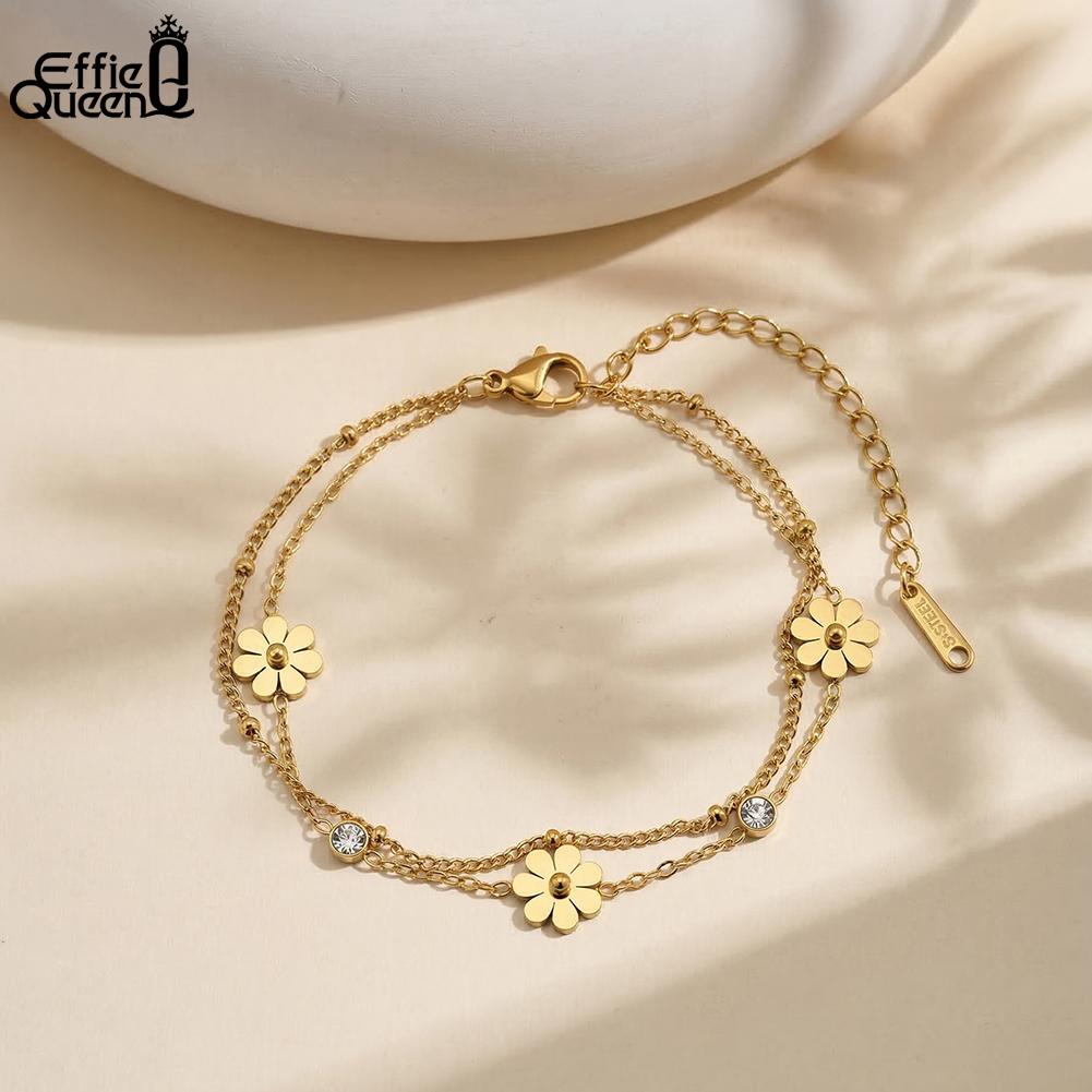 EFFIE QUEEN Stainless Steel 18K Gold Plated Stackable for Women Fashion Star Eye Flower Heart Chain Bracelet Waterproof Jewelry