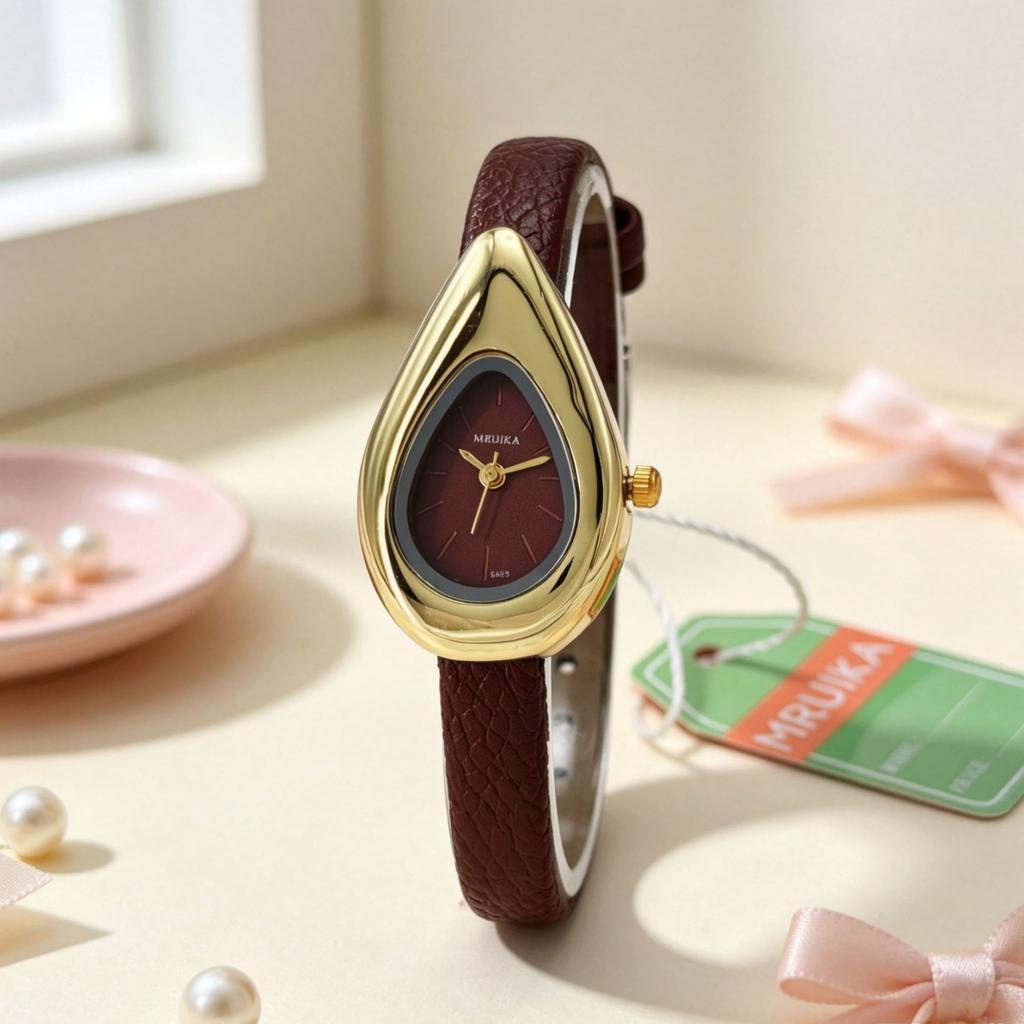 New Design Irregular Water Drop Dial Quartz Watch Ladies Retro Soft Leather Strap Wristwatch Female Dress Clock Gifts