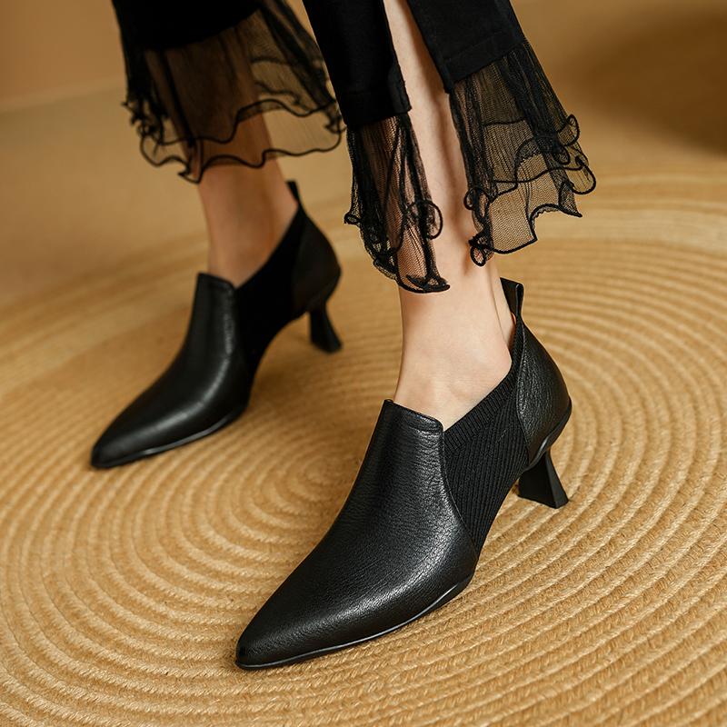 Fashion Women Pumps High Heel Genuine Leather 2025 Spring Summer Pointed  Toe Mature Working Shoes Woman Basic Office Lady Women Shoes