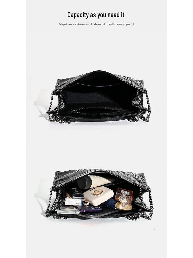 Damen 2025 Rindsleder Diamantkette Schulter Messenger Tote – Pendeltasche mit großem Fassungsvermögen