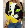 Women's T shirts 3D Print Art Design Cat Pattern Long Sleeve Daily Weekend Fashion Funny Round Neck Regular Fit Spring & Fall