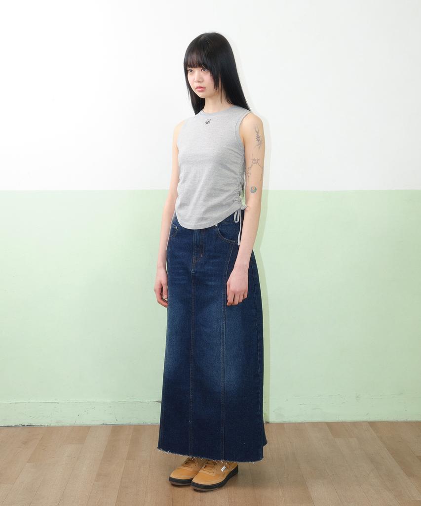AMES-WORLDWIDE Curved Line Denim Long Skirt Blue