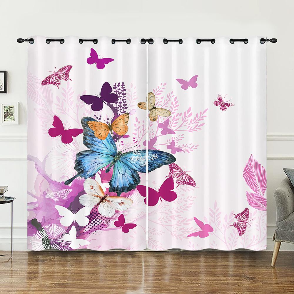 Curtain Butterfly Animal Flower Curtain Digital Printing Blackout Curtain No Punching