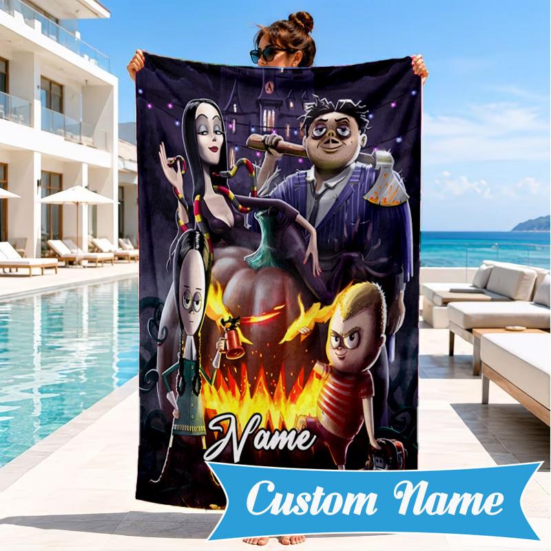Custom Name Nightmare Addams Beach Towel Microfiber Beach Towel, Lightweight and Quick-Dry, for Summer Travel, Swimming Pool Gift