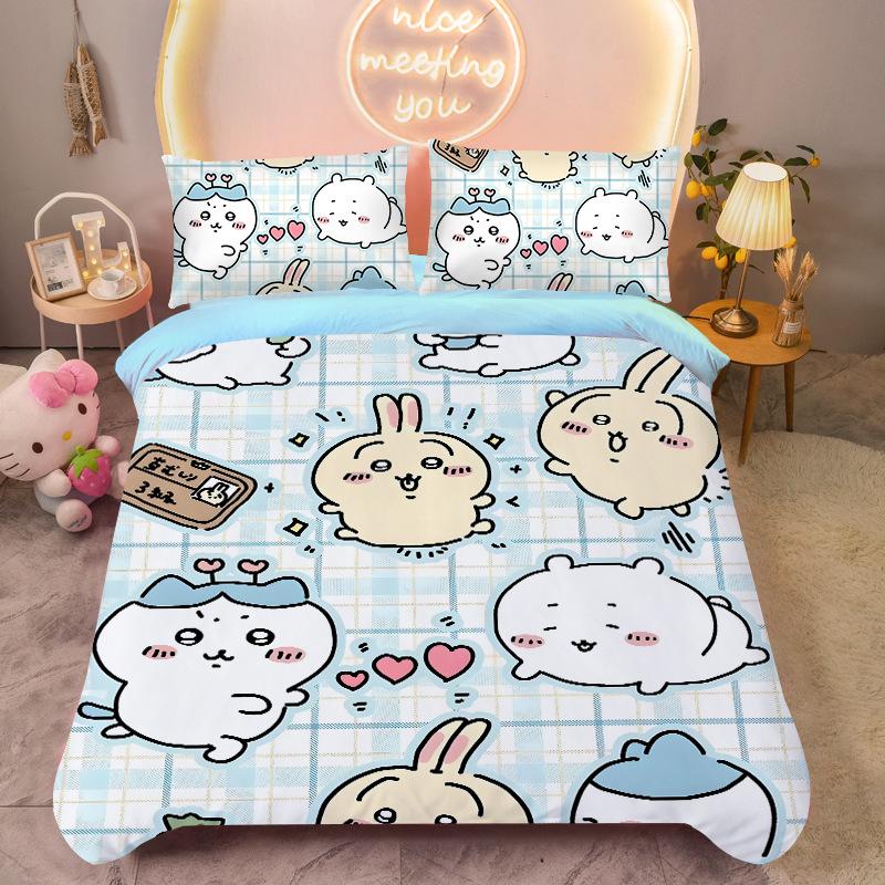Bedding Set Colorful Print Polyester Student Dormitory Bed Sheet Quilt Cover Kid Gift Home Textile Decorative