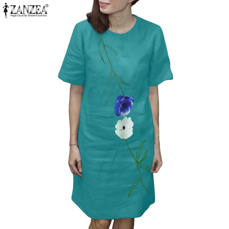 

ZANZEA Women Casual Round Neck Short Sleeve Floral Dress S