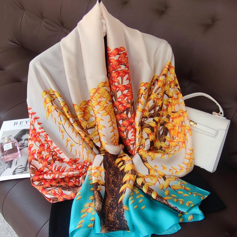New 180*90cm classic Silk Scarf Women Foulard Office lady Large Fashion Print Beach Hijab Shawl Warp Bandanna Muffler Pareo