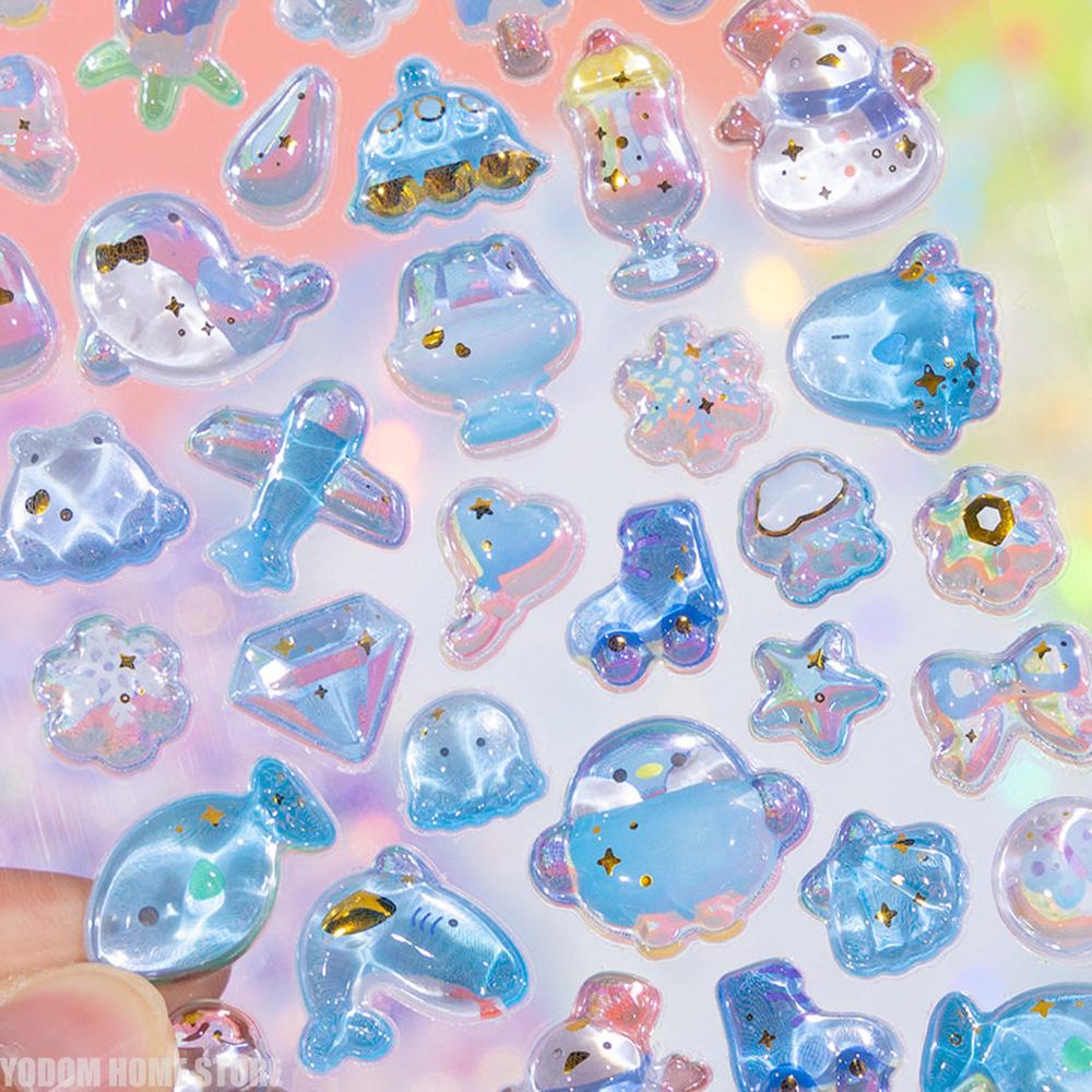 1/4pcs 4 Colors Cute Animal Embossed Gemstone Sticker with Gold Sequin for Scrapbooking Kawaii Aesthetic Material Craft Supplies