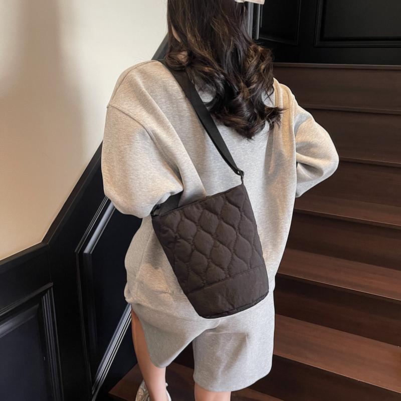 Korean Style Versatile Women Crossbody Bag Solid Color Adjustable Straps Cotton Clothing Bag Diamond Grid Tote Bag for Women