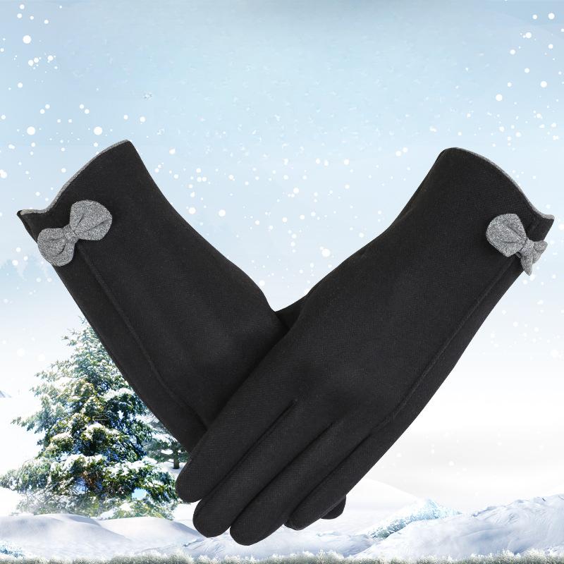 Warm Gloves for Women Plus Velvet Thickened Cold Proof Outdoor Cycling Fashion Cute Bow Touch Screen Autumn and Winter Gloves