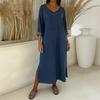 Women's Faux Denim Maxi Dress V Neck 46085 Sleeve Loose Long Dress