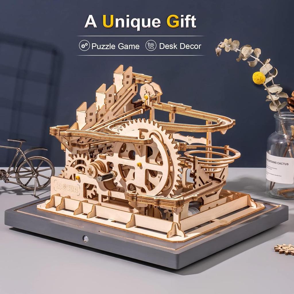 Zestaw puzzli drewnianych 3D Tor kulkowy - Mechaniczny zestaw modelarski dla dorosłych DIY Kolejka górska zabawki prezenty dla chłopców/dziewczynek