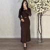 2025 Autumn Cross-border Fashion: Women's Belted Hollow-out Sweater & Gentle Style Hip-hugging Long Skirt