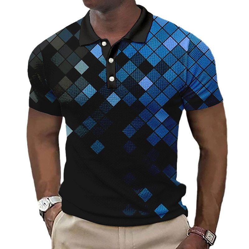 Gradient Grid 3D Digital Printing Men's Comfortable Polo Shirt