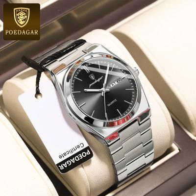 Neue Luxus-Mann-Armbanduhr Business Edelstahl Quarz Herrenuhr Wasserdicht Leuchtdatum Quadrat Herrenuhren Uhr