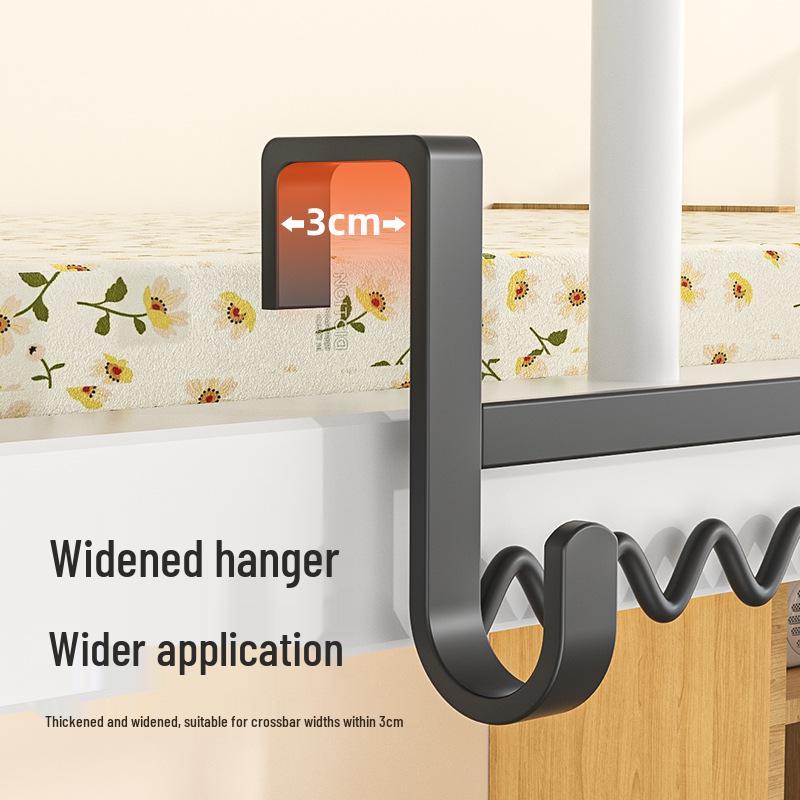 Dormitory Bedside Hanging Clothes Rack and Hook for Upper/Lower Bunk Storage.