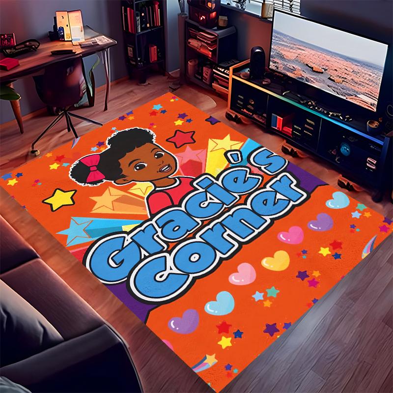1pc Gracie's Corner Print Area Rug - Soft, Washable Non-Slip Indoor Mat for Office Chairs, Living Room, Home Office Decorative Rug