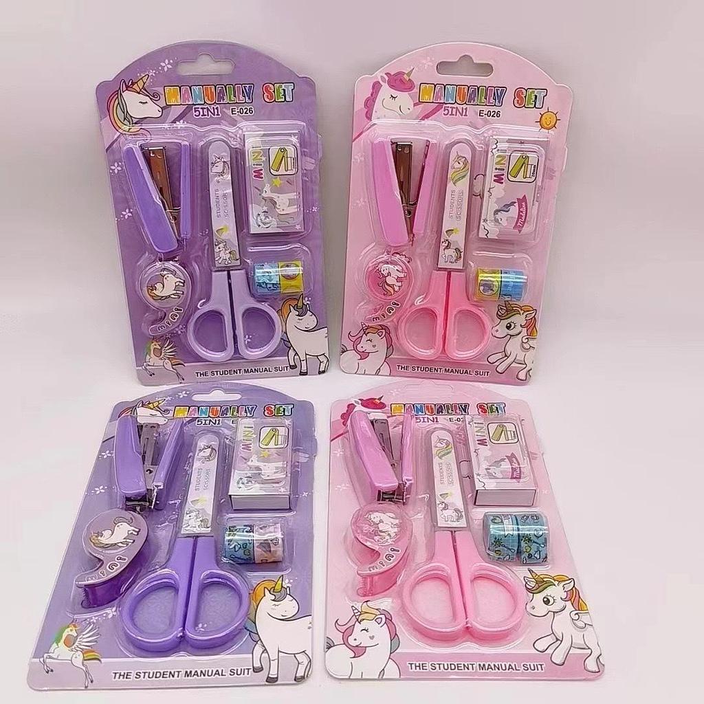 Adorable Student Stationery Set: High-Quality Scissors, Stapler, Tape & Stickers - Perfect Gift for Children's Learning