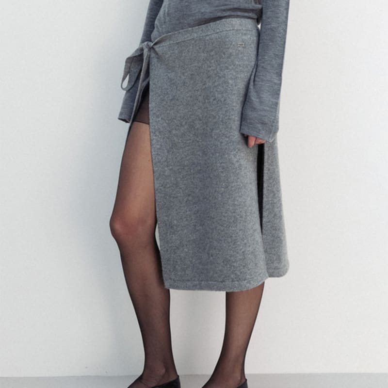 UMARMUNG COLLECTION Super Fine Merino Layering Wrap Skirt_Heather Grey