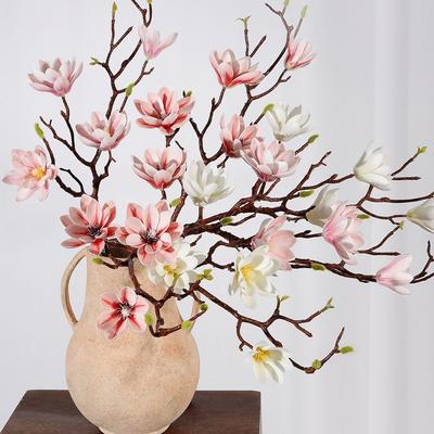 Multi-Bloom Artificial Magnolia Flowers Branch Pink Plastic Fake Flower  Living Room Ornaments