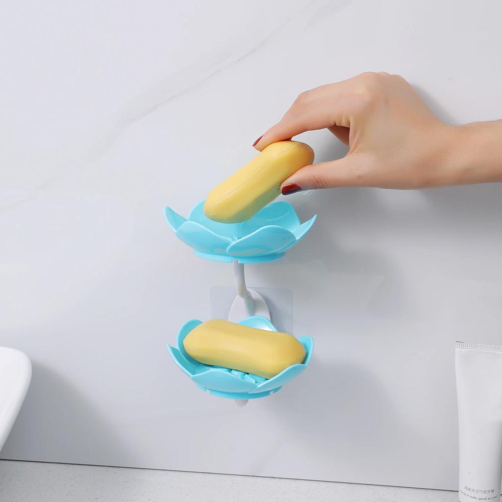 1 Pc - Lotus Soap Rack Wall Mounted Soap Box Bathroom and Kitchen Soap Rack Double-layer Soap Rack
