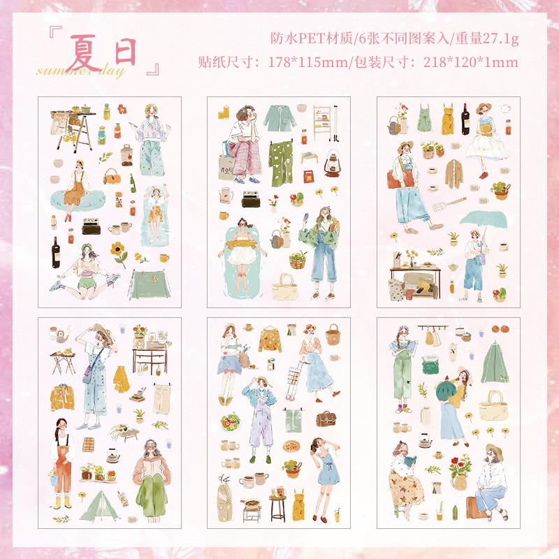 6pcs Cartoon Character PET Stickers - Die-Cut Decals for Journal & Scrapbooking