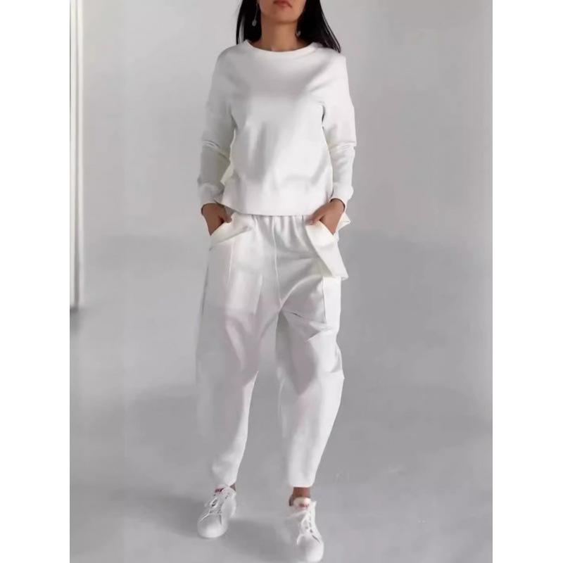 Women's Loose Fit Tracksuit Long Sleeve Crew Neck Sweatshirt Elastic Waist Jogger Pants Casual Sportswear Two Piece Set