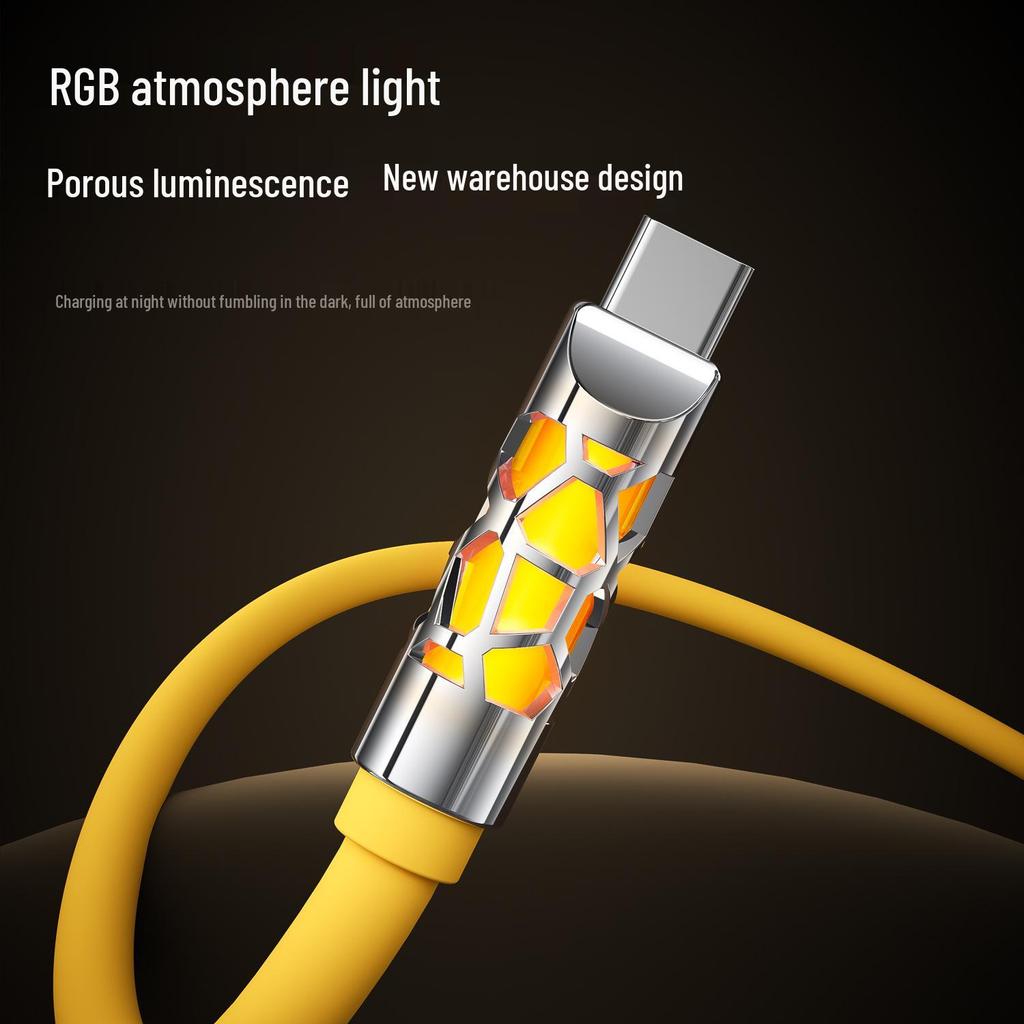 240W Fast Charging Silicone Cable with Colorful Light, Dual TYPE-C for Phones and Tablets