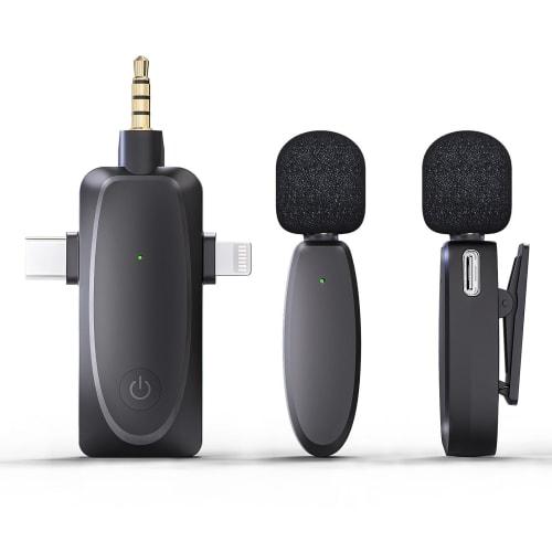 Wireless Microphone, 3-in-1 Interface, Clip-on, Instant Connection, 360 Sound Collection, Smartphone/External Microphone, Supports Simultaneous Use b